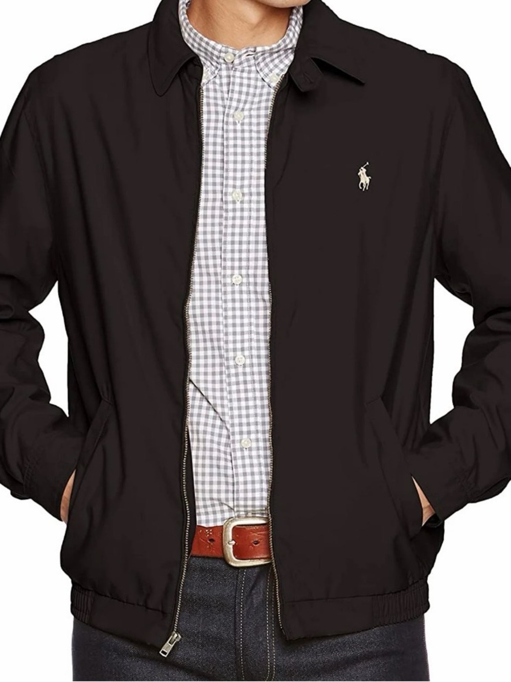 RALPH LAUREN BLACK FRONT ZIP WINDBREAKER LIGHT JACKET SIZE LARGE